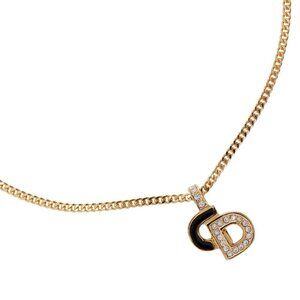 Dior CD logo Necklace Plated Gold/Rhinestone 7.2g Women